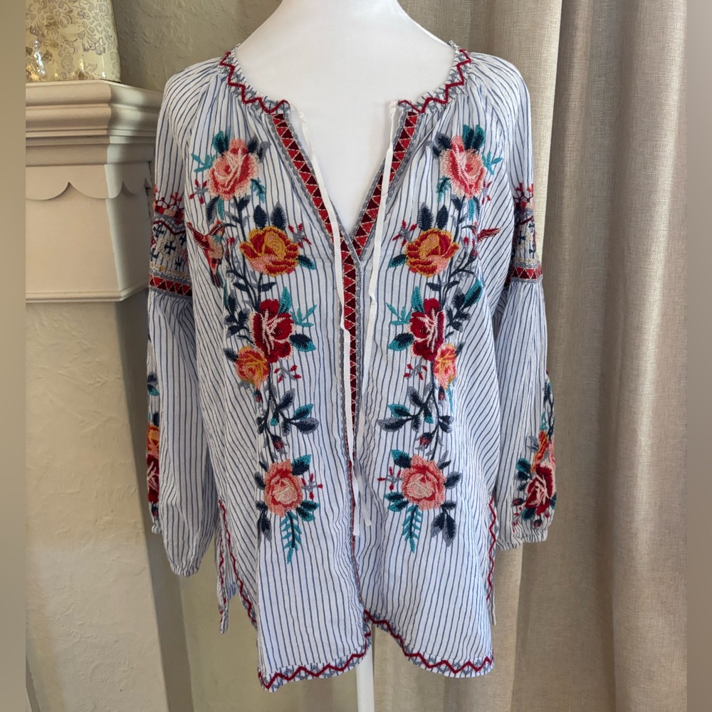 Johnny Was Multicolor Floral Embroidered Top